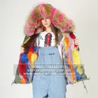 Myfur Fashion Women Parka Jacket with Real Fox Fur Lining and Natural Raccoon Fur Collar Hood