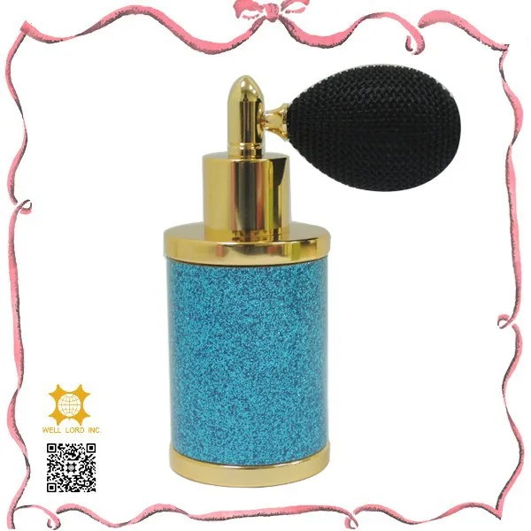 New arrival sky blue 30 ml glitter leather perfume refill bottle
