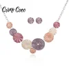 Cring Coco Ice-cream Color Enamel Circular Geometry Stud Earrings and Necklace Set for Women Charms Zinc Alloy Jewelry Sets New