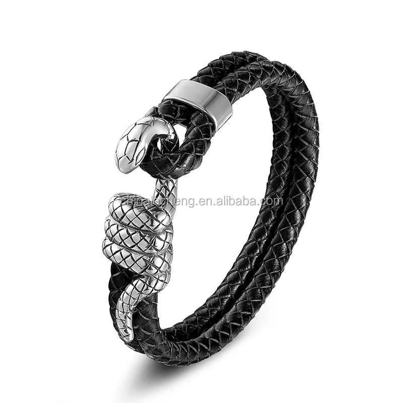 2018 Creative Design Genuine Snakeskin Head Leather Women Red Bracelets With rhodium sliver Clasp and Spacer