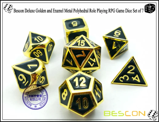 Bescon New Style Deluxe Golden and Enamel Solid Metal Polyhedral Role Playing RPG Game Dice Set (7 Die in Pack)-1.jpg
