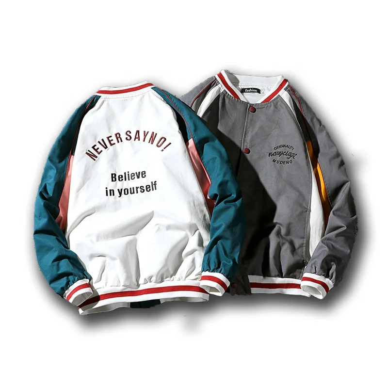 2019 spring fashion casual men baseball collar sport varsity jacket, Gray;green
2019 spring fashion casual men baseball collar sport varsity jacket, Gray;green