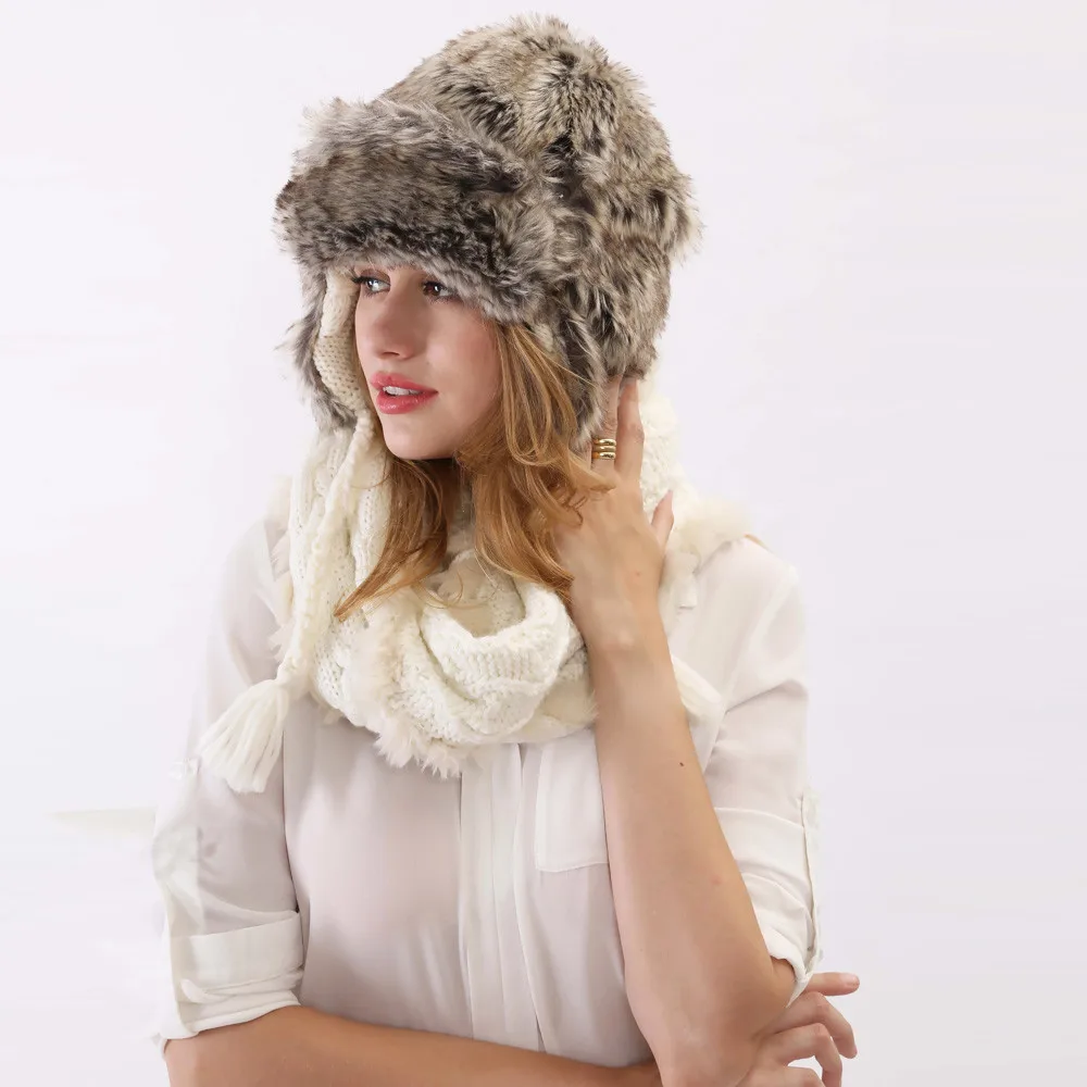 Free Shipping 2015 New Fashion Warm Thick Beanie Caps Russian Fur Women Wholesale Winter Hats And Scarives