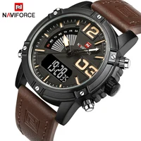 

Luxury Naviforce 9095 Top Brand Fashion Men Quartz Clock Business Date Week Dual Time Leather Digital Analog Sport Wristwatches