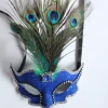 Blue Peacock Feather Carnival Mask Halloween Face Mask For Party