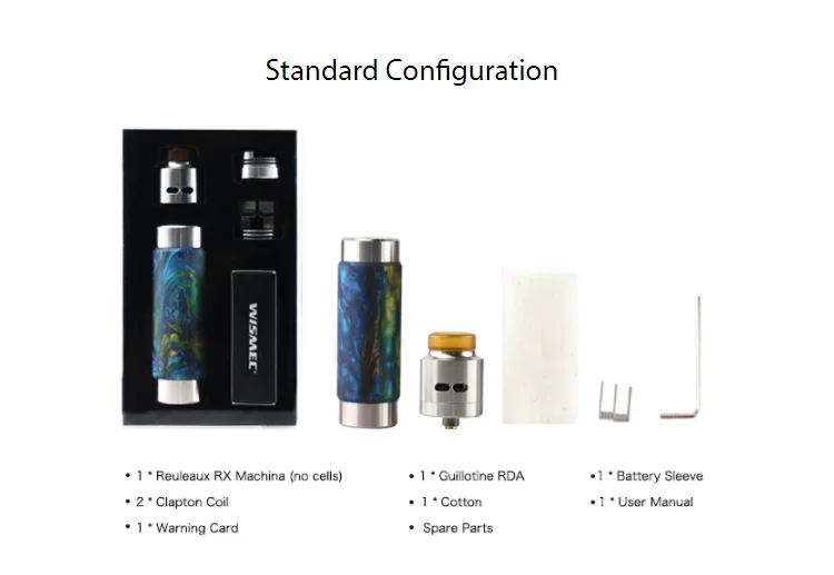 Attractive Resin Vaporizer Pen Wismec Reuleaux Rx Machina Kit Guillotine RDA Powered by 18650 and 20700 Replaceable Battery