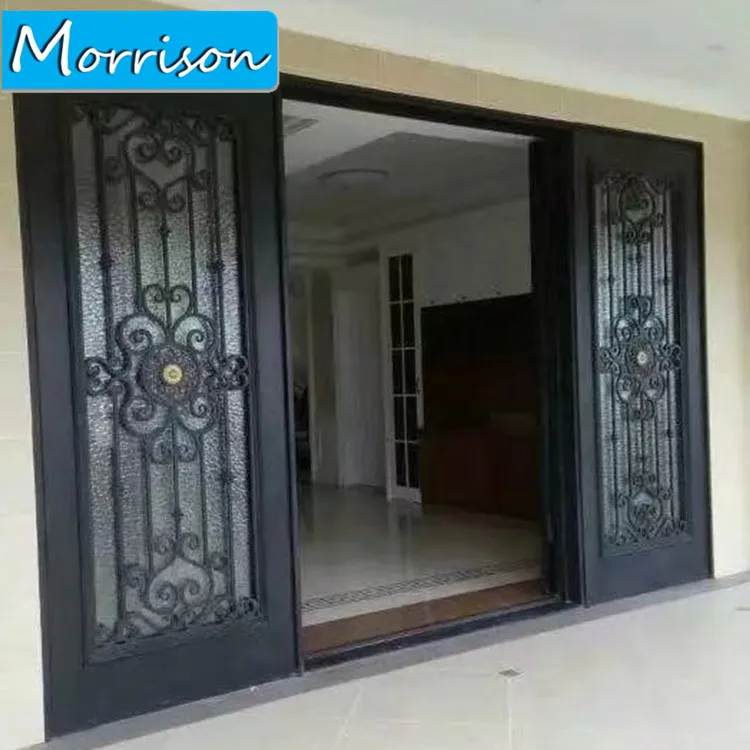 Última puerta de madera Exterior fotos moderno Grill puerta de hierro forjado puerta principal puerta de diseño