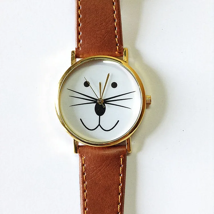 Newest Wholesale Smile Cat Face Quartz Watch Cat Lovers Gifts Cute Watches For Ladies