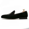 Fashion Men Footwear Black Velvet Loafers Hot Drilling Shoes