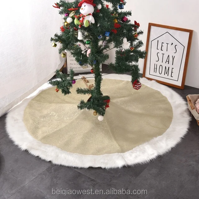 tree skirt with white fur trim for tree bottom decorations