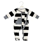Cotton Baby Boy Clothes Romper Jumpsuit Wholesale Striped Newborn Romper With Pocket Boy Footed Jumpsuit