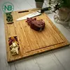 Professional natural bamboo cutting board with 3 separated compartments and juice grooves