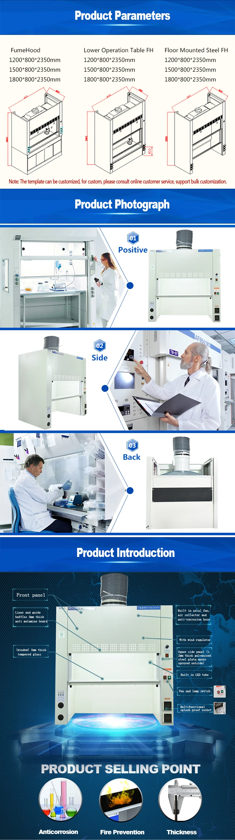 Hot Sale All Steel Desktop Lab Fume Hood, Laboratory Cabinet Hospital Laboratory Equipment/