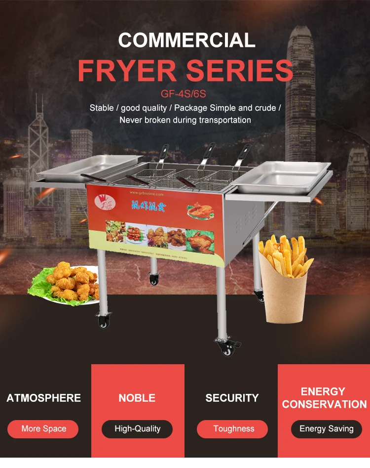 Commercial Use Stainless Steel Restaurant Counter Top 15 L 6 Basket LPG French Fries Chicken Gas Chips Fryer