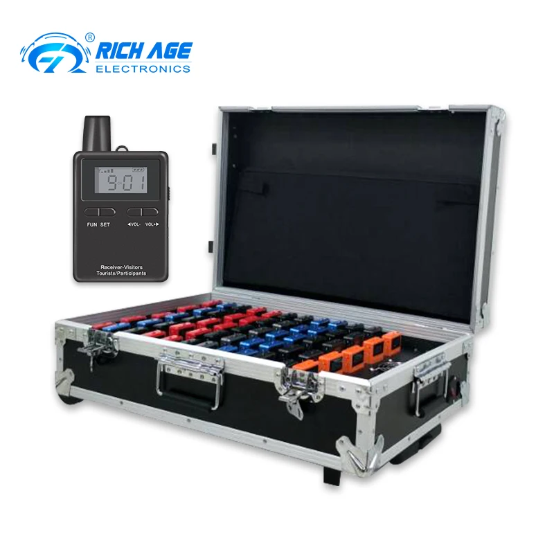 

2.4G Simultaneous Interpretation Equipment Set 2 Transmitters + 58 Receivers and 60-slot Charging Case, Blue;grey;red;orange;black