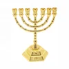 Gold Plated 12 Tribes of Israel Emblems 7 Branch Temple Menorah