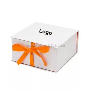 luxury personalized orange paper folding gift box with ribbon