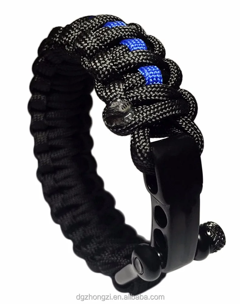 

Tactical Police Lives Matter Thin Blue Line Stainless Shackle Paracord Bracelet Tactical survival bracelet, Over 100 color