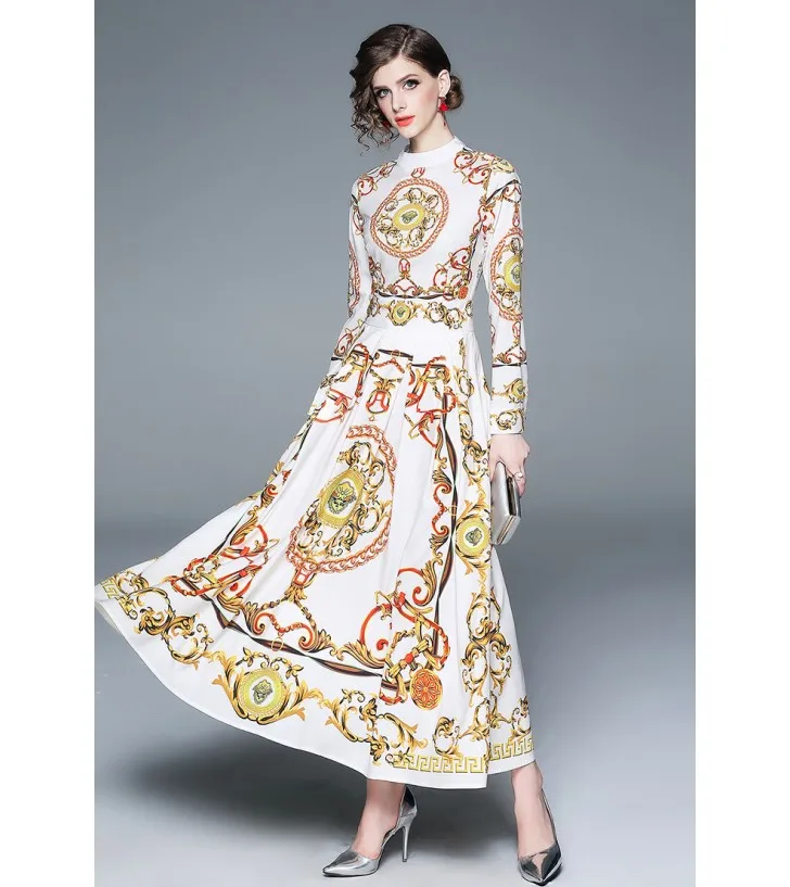 Women Fashion Long Printed Maxi Dress O Neck Waist Tight Ankle Length Dress, As pic
Women Fashion Long Printed Maxi Dress O Neck Waist Tight Ankle Length Dress, As pic