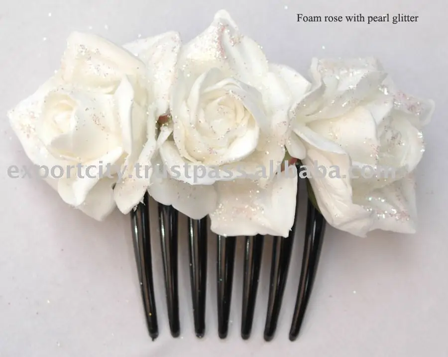 glitter bride hair flower foam flower rose hair combs