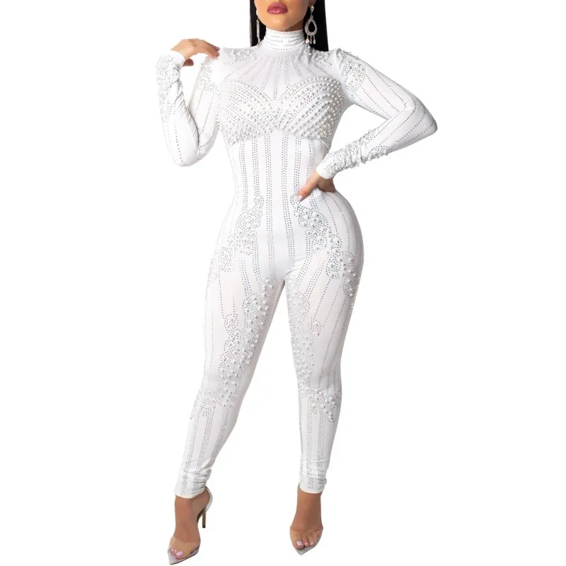 Hot Sale Rhinestone And Pearl Black White Sexy Mesh Jumpsuit Europe Style Clothing Women Fashion Jumpsuits Long Sleeve Trousers
Hot Sale Rhinestone And Pearl Black White Sexy Mesh Jumpsuit Europe Style Clothing Women Fashion Jumpsuits Long Sleeve Trousers