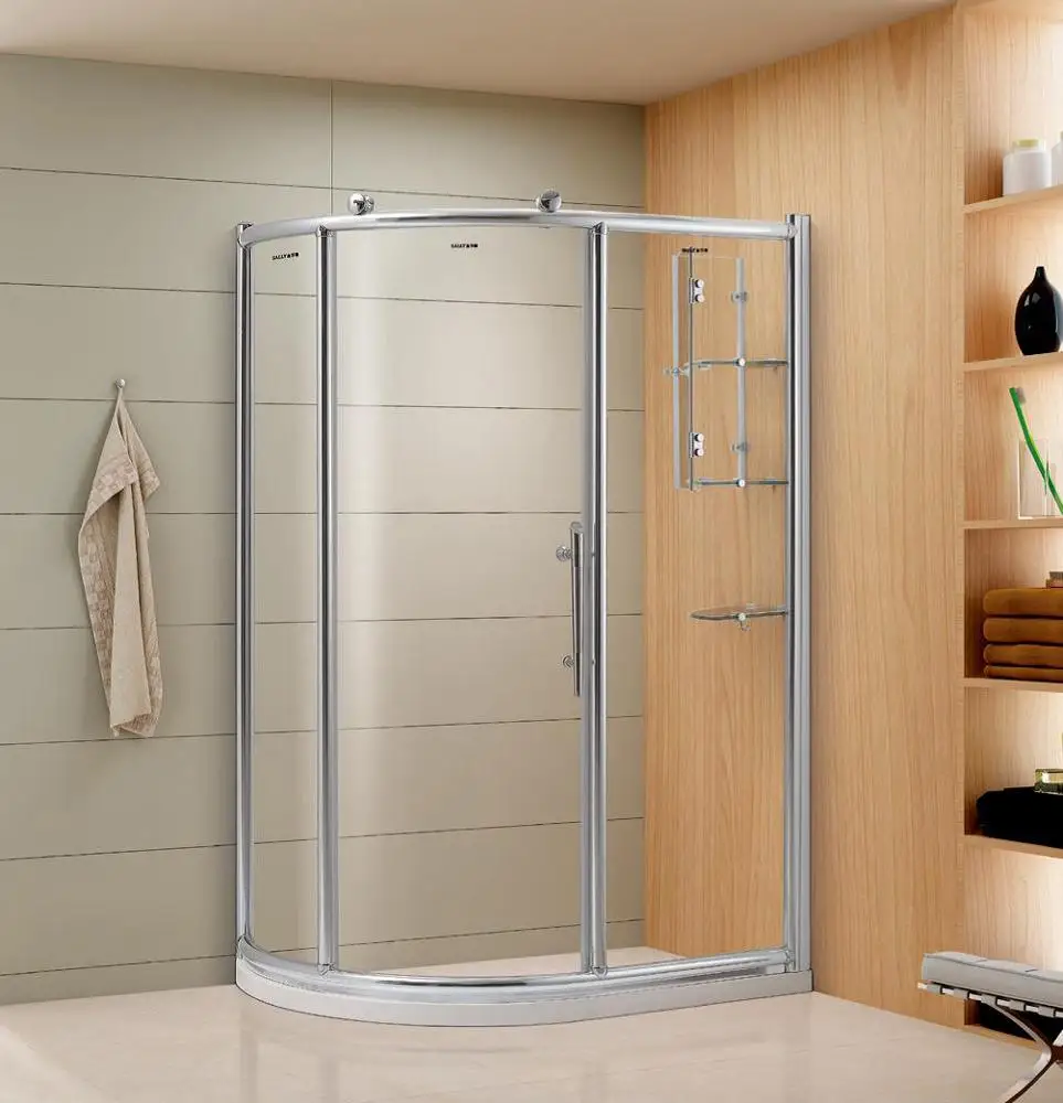 6mm Curved Glass Screen Stainless Steel Big Wheel Corner Shower