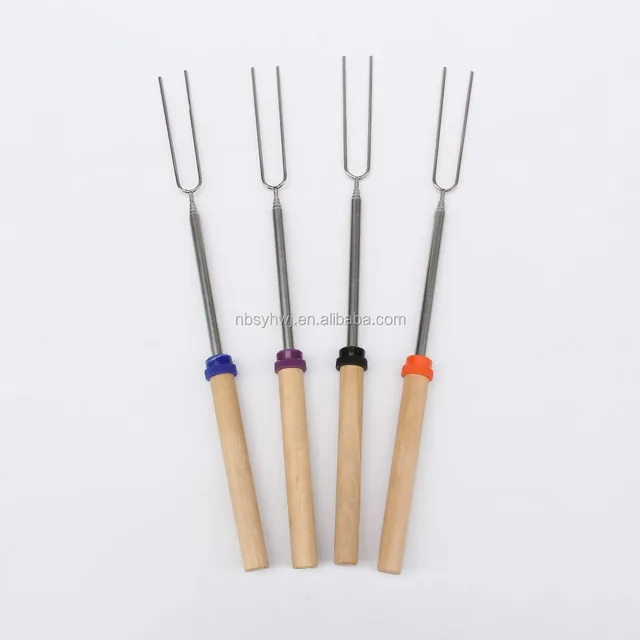 telescopic barbecue fork, wood painted barbecue fork, roasting