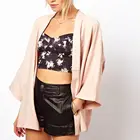 Flared crop sleeve drape open front relaxed kimono