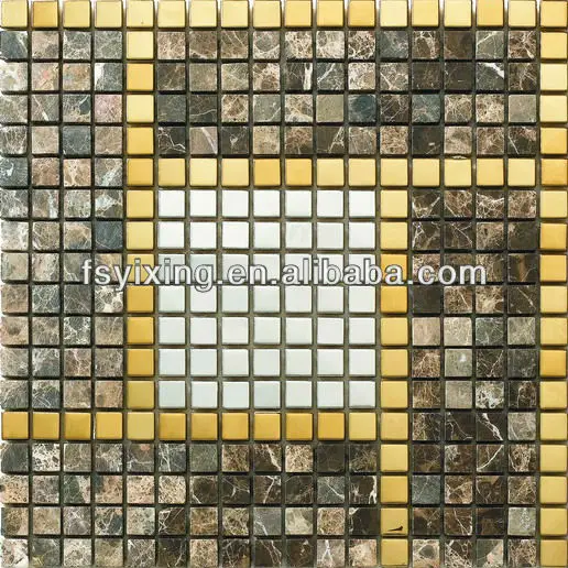 Wall or Floor Decoration Material Marble Mosaic, Marble Mosaic TIle Stone Mix Metal Tiles, Marble Mosaic Art Pictures YX-SM15