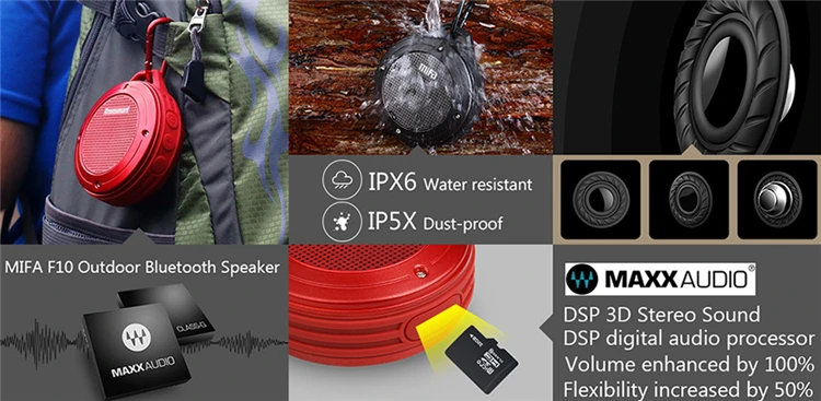 MIFA F10 Outdoor Wireless Bluetooth 4.0 Stereo Portable Speaker Built-in mic Shock Resistance IPX6 Waterproof Speaker with Bass - ANKUX.COM
