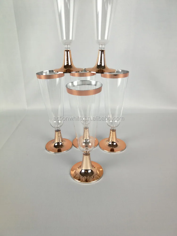 50 plastic rose gold rimmed champagne flutes 5.5 oz.