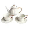 Personalized antique white color embossed ceramic teapot sets tea cup and saucer coffee pot sets