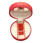Crown Decorative Round Organizer Travel Case Leather Jewelry Box with Custom Logo
