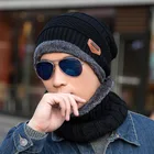 Wholesale Soft Acrylic Yarn Thick Knit Winter Slouchy men fleece Beanie Hat and Scarf Set