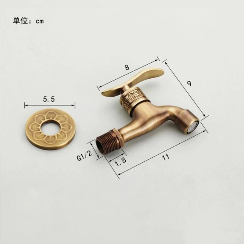 Fapully Wall Mounted Water Tap Garden Antique Brass Washing Machine Faucet Brass Single Cold Wasserhahn Garten Antik