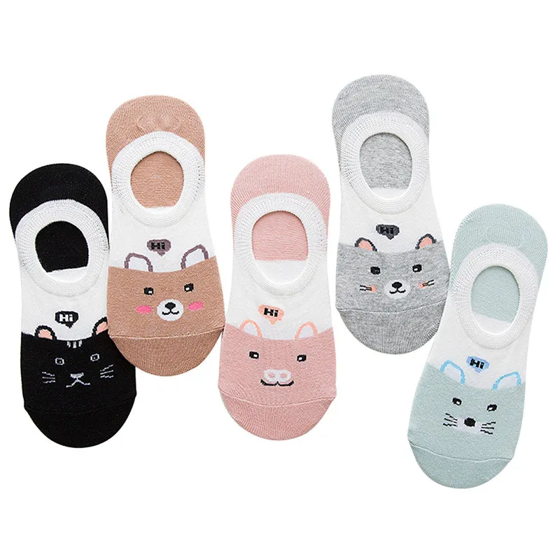 

Cartoon Animal Women Cotton Invisible Socks No Show Nonslip Loafer Liner Low Cut Socks, Picture