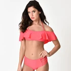 Custom Hot Women Red Bikini Swimsuit Sexy Bathing Suits Off Shoulder Ruffle Swimwear