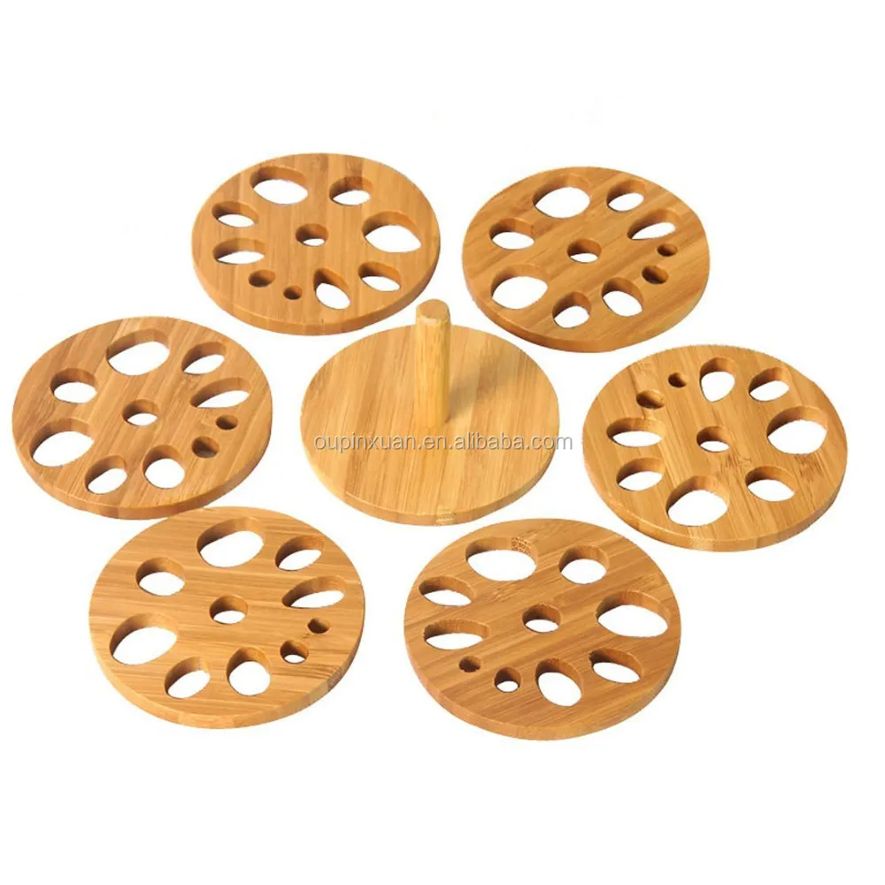 100% Natural Bamboo Coasters Hollow Out Pattern Pack of 6 Handmade Round Bamboo drink Coasters Set with Bamboo Holder