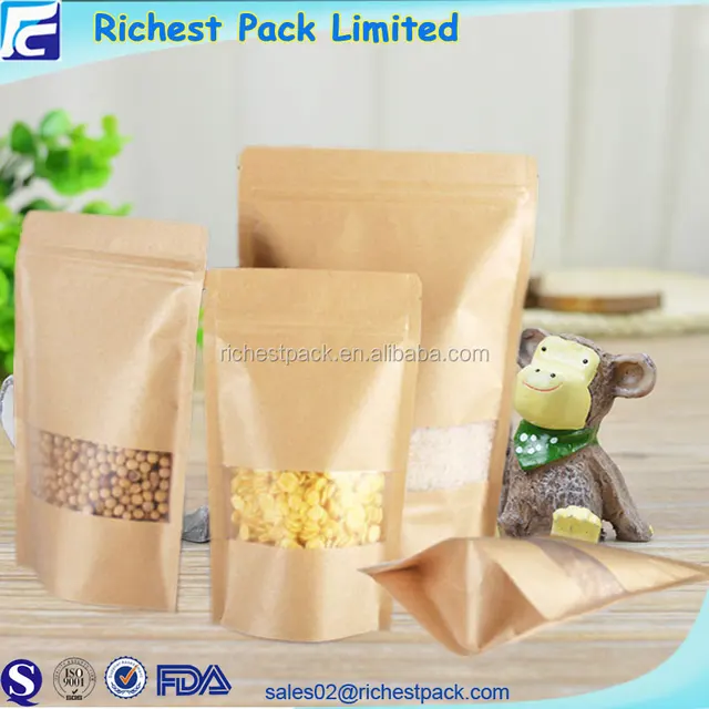 high quality zipper top kraft paper bag wheat flour packaging