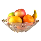 Golden glass decorated glass fruit bowl big glass tray
