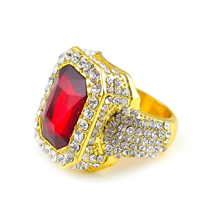 Men Gold Iced out Red Stone Cz Ring Luxury Woman Ring Fashion Finger Bling Bling HipHop Ring (KHP8604), Same as the picture
Men Gold Iced out Red Stone Cz Ring Luxury Woman Ring Fashion Finger Bling Bling HipHop Ring (KHP8604), Same as the picture