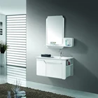 High Glossy White Finished Oak Wood Wall Hung Bath Furniture with Mirror Shelf