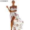 CUHAKCI New Design Ladies Boho Maxi Off Shoulder Dress Beach Summer Floral Print Elegant Women Chiffon White Long Dresses