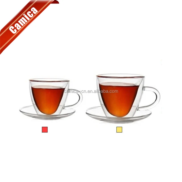 gift customized clear double wall crystal tea cup with saucer