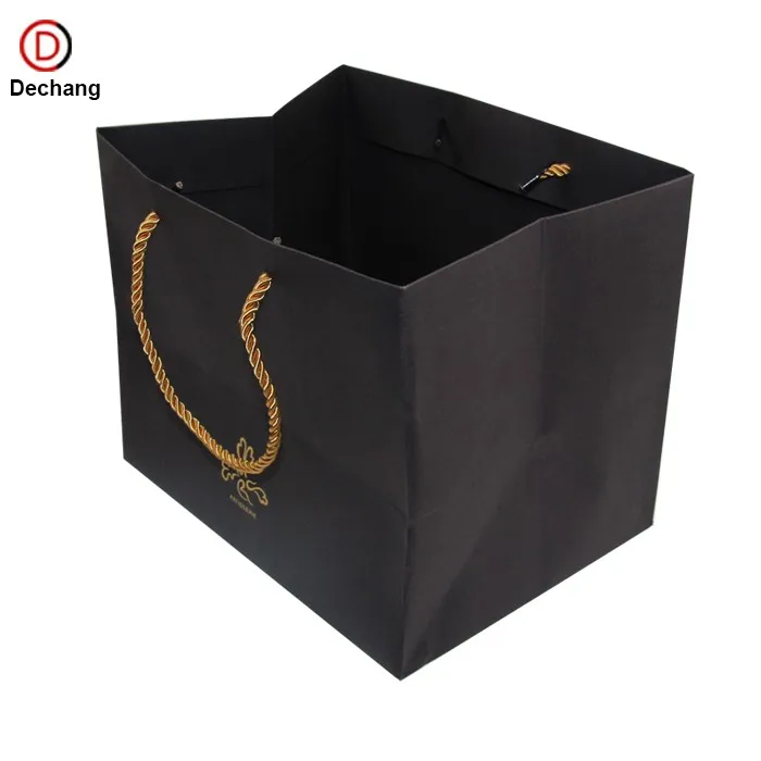 hot stamping logo black personalized shopping shopper paper bag