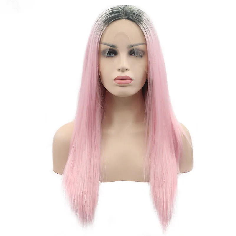 Wo Tone Brown Ombre Pastel Light Pink Wig Silky Straight Lace