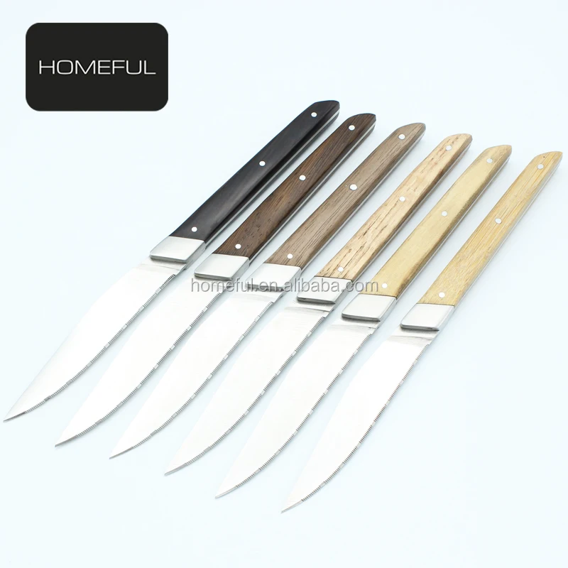 6piece colorful woodhandle steak knife set with stainless steel