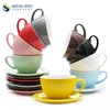 Thick Microwave Porcelain Tea Set 180ml 250ml 300ml Coffee Colored Cup And Saucer