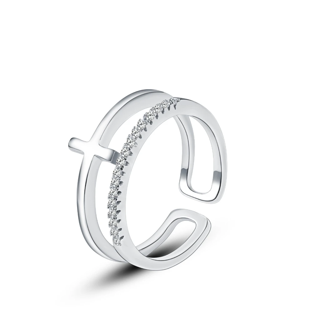 New Design Double Row Split Rings Simple Style Sterling Silver Zircon Double Row Cross Adjustment Rings
New Design Double Row Split Rings Simple Style Sterling Silver Zircon Double Row Cross Adjustment Rings