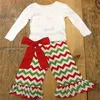 Newest Designer Clothing Bulk Buy Blank Top And Casual Ruffle Chevron Pant Christmas Set Baby Girl Clothes